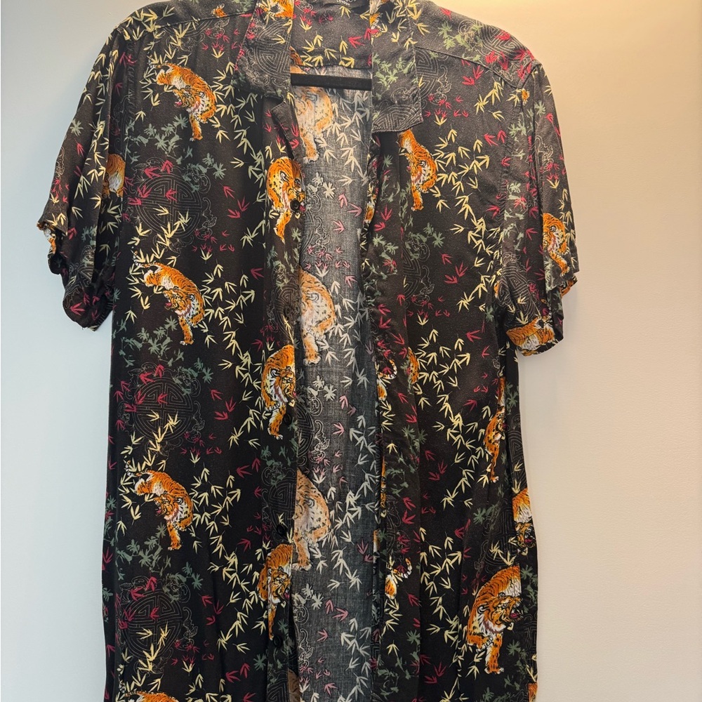 Brave Soul Black Shirt with Tiger and Leaf Print